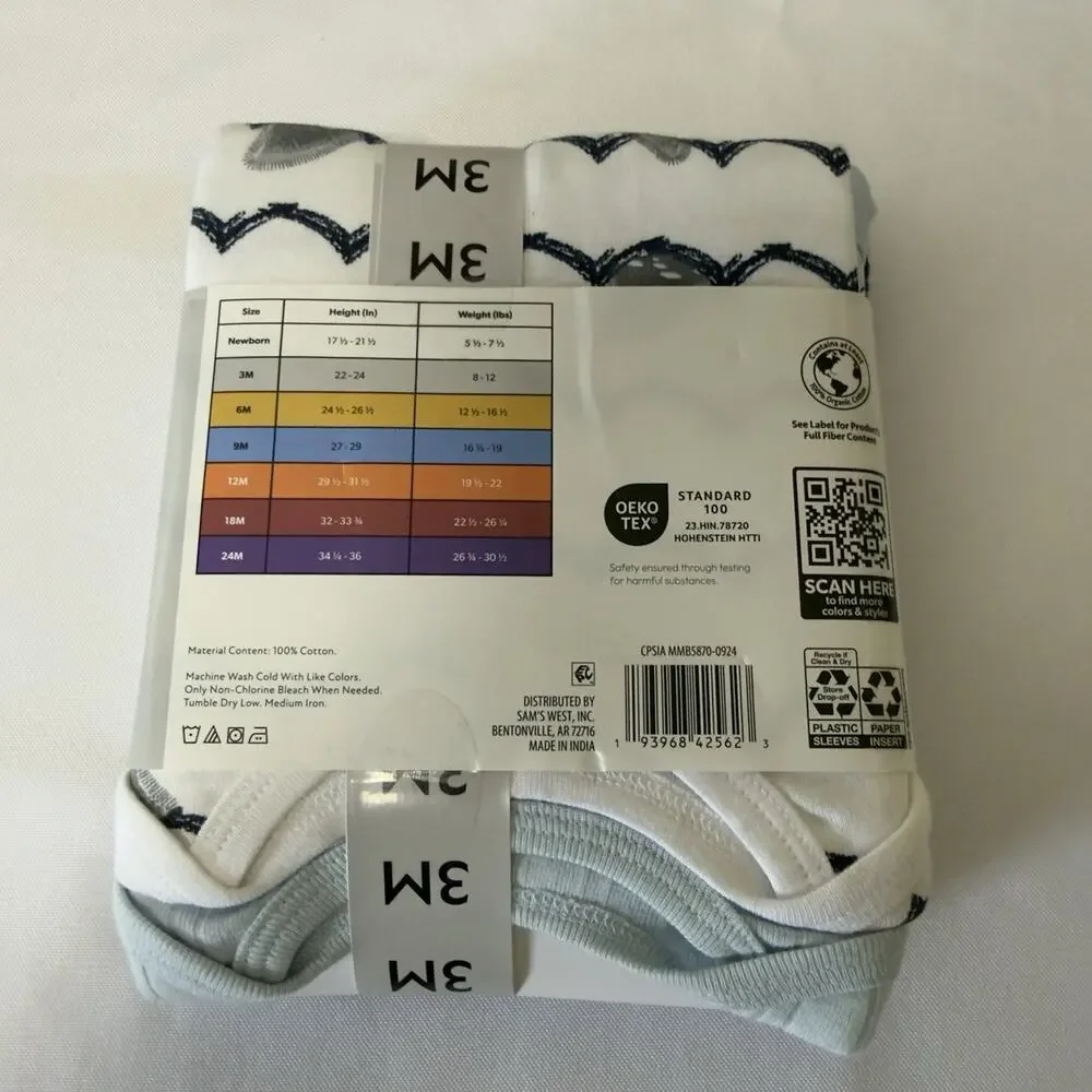 Member's Mark Baby 5-Pack Soft Organic Cotton Bodysuit 3 Months Blue Ocean
